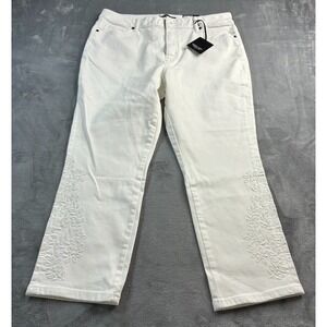 Simply Vera Vera‎ Wang White 5 Pocket Denim Crop With Embroidery Size 16 NWT